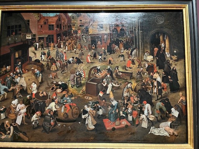 The fight between carnival and lent - Pieter Brueghel the Elder So amazing to be this close to a painting from this artist, painted in 1559
