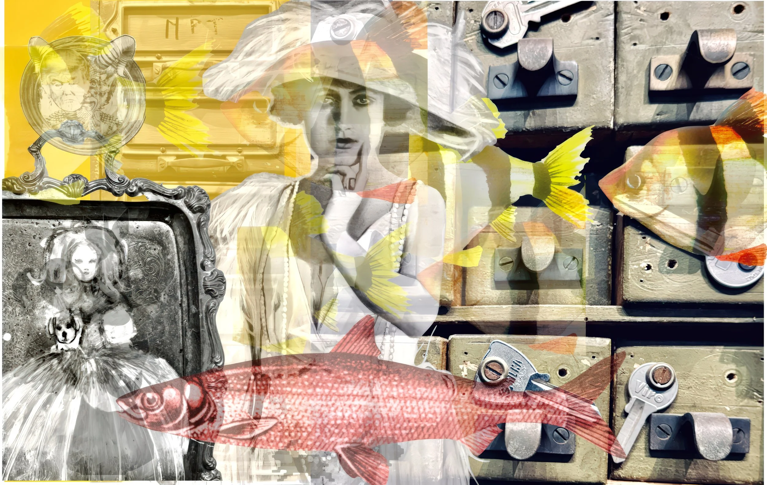 Red Herring, 2026 | 24 × 36 in | Mixed media collage | $1,750