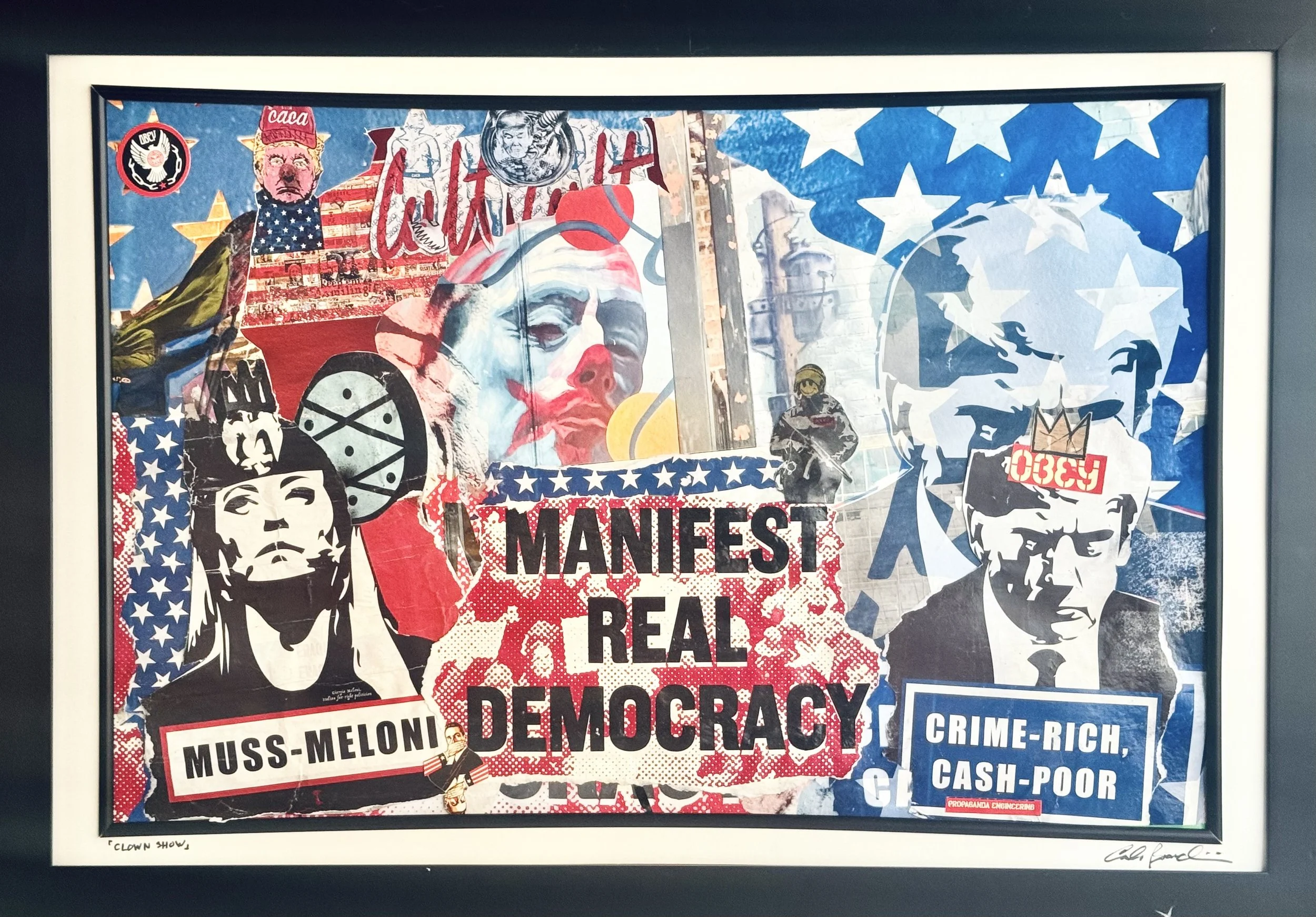 Clown Show (36" x 24")
Analog Collage (original photography, torn posters, ephemera, stickers) 
2026