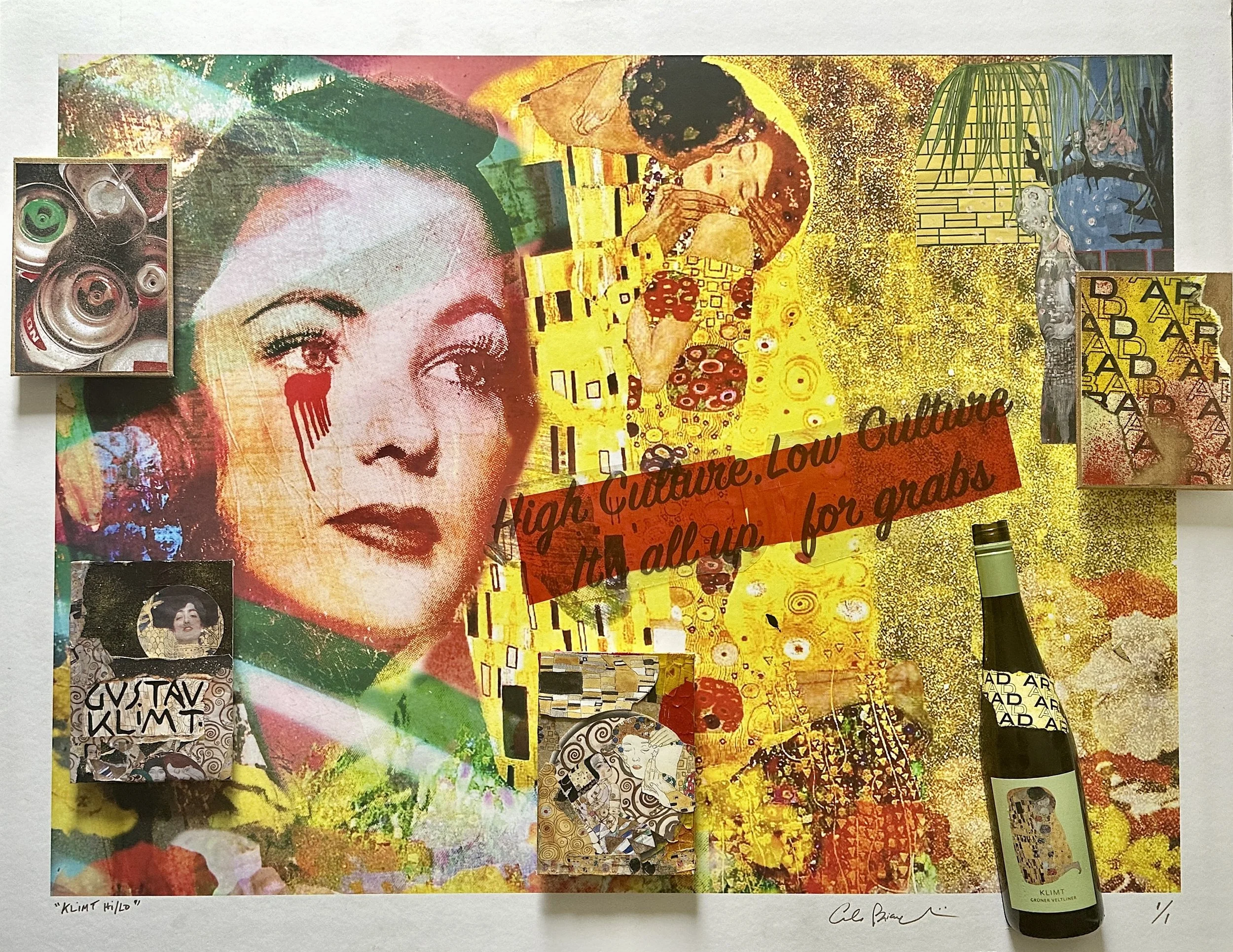 Klimt - Hi-Lo
Giclee print, bottle, acrylic, metallic spray paint, acetate