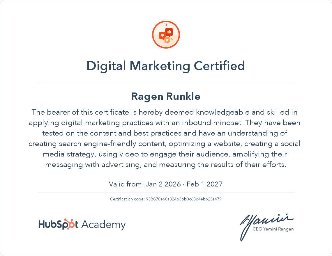Hubspot Academy Digital Marketing Certification