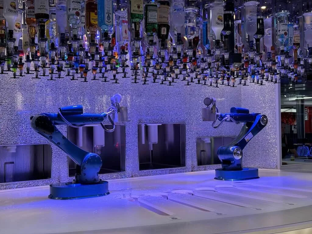 Robotic bartenders on the Ovation of the Seas.