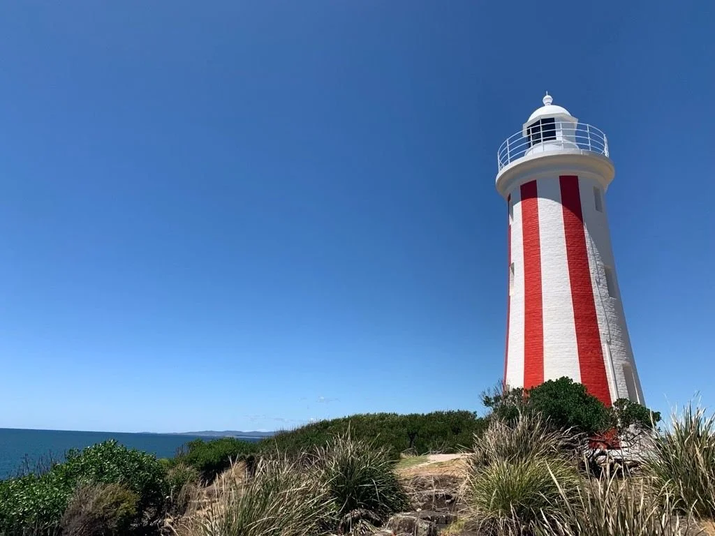 Red and white striped Mersey Bluff Lighthouse in Devonport, Tasmania