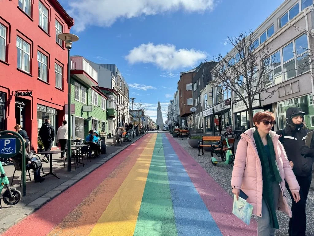  Skólavörðustígur Rainbow Street leading up to the iconic Hallgrimskirkja. 