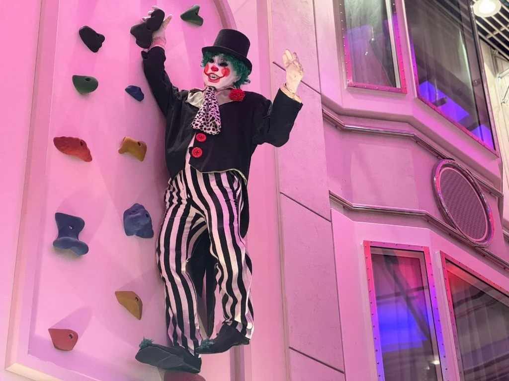 Clown mannequin on a climbing wall on the MS Color Fantasy