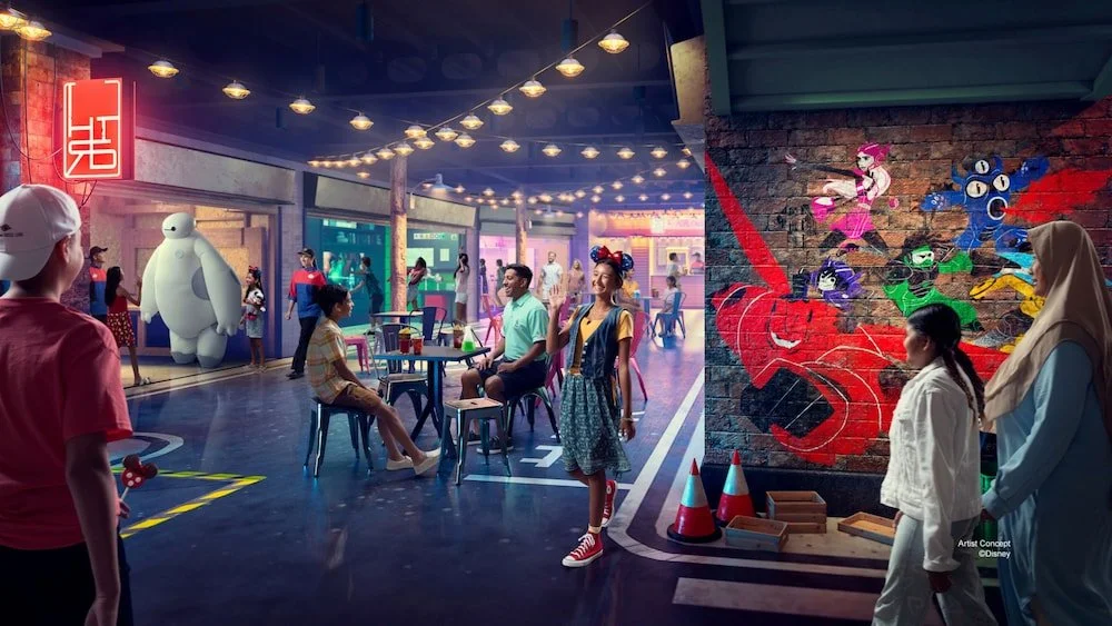 Concept art of San Fransokyo Street on the Disney Adventure.