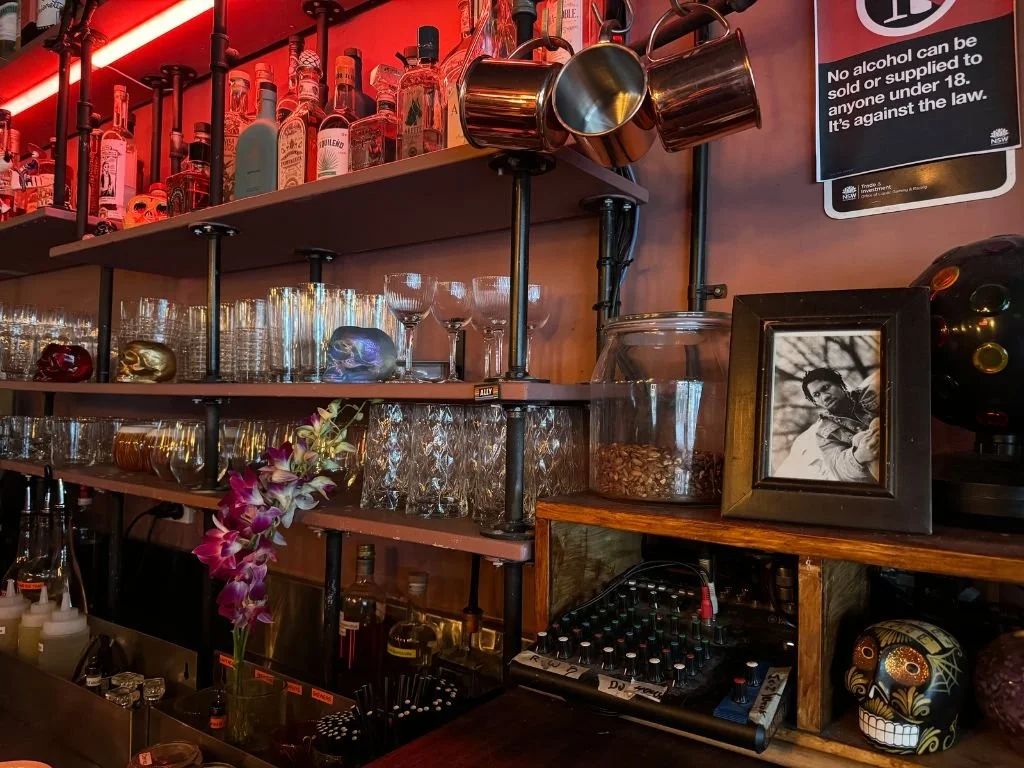 The neon lit bar at Titus Jones in Marrickville, Sydney