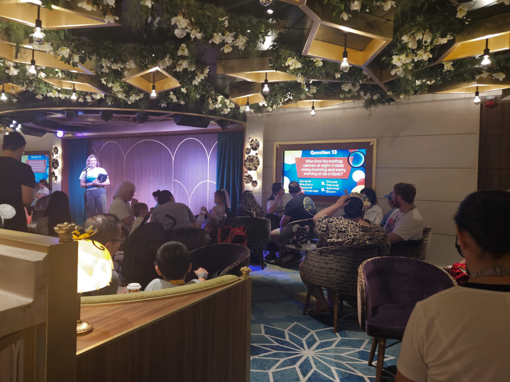 Family friendly trivia at Tiana's Bayou Lounge on the Disney Adventure