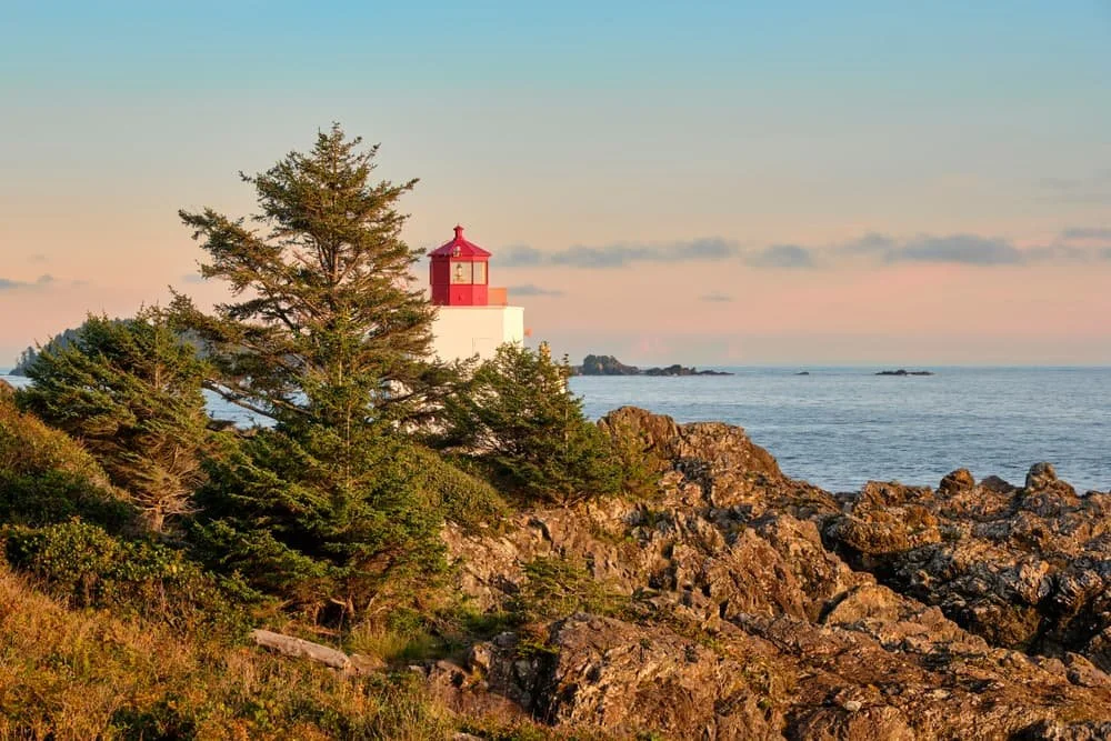 golden hour over the pacific coastline in ucluelet canada