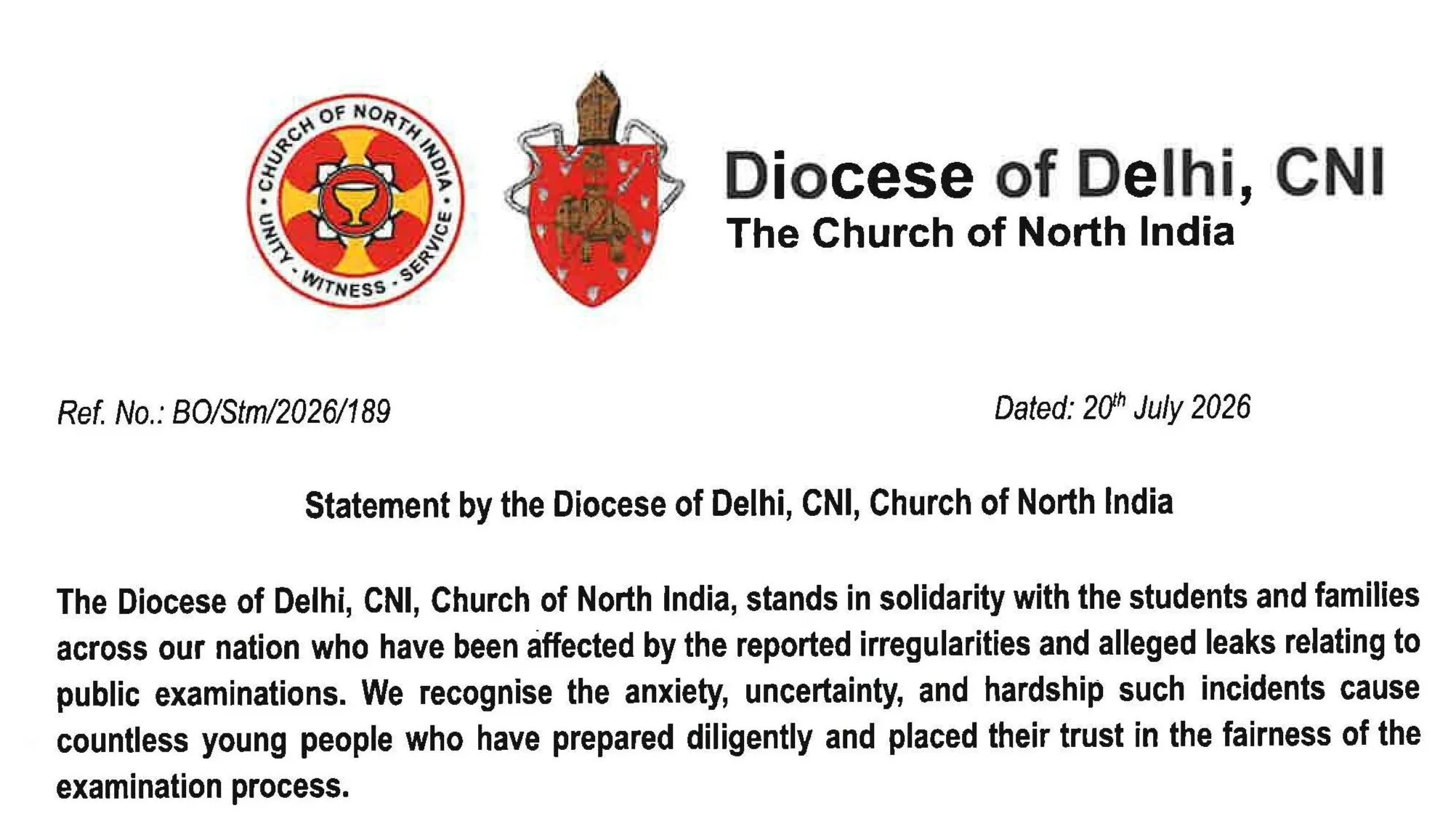 Statement by the Diocese on the Integrity of Public Examinations