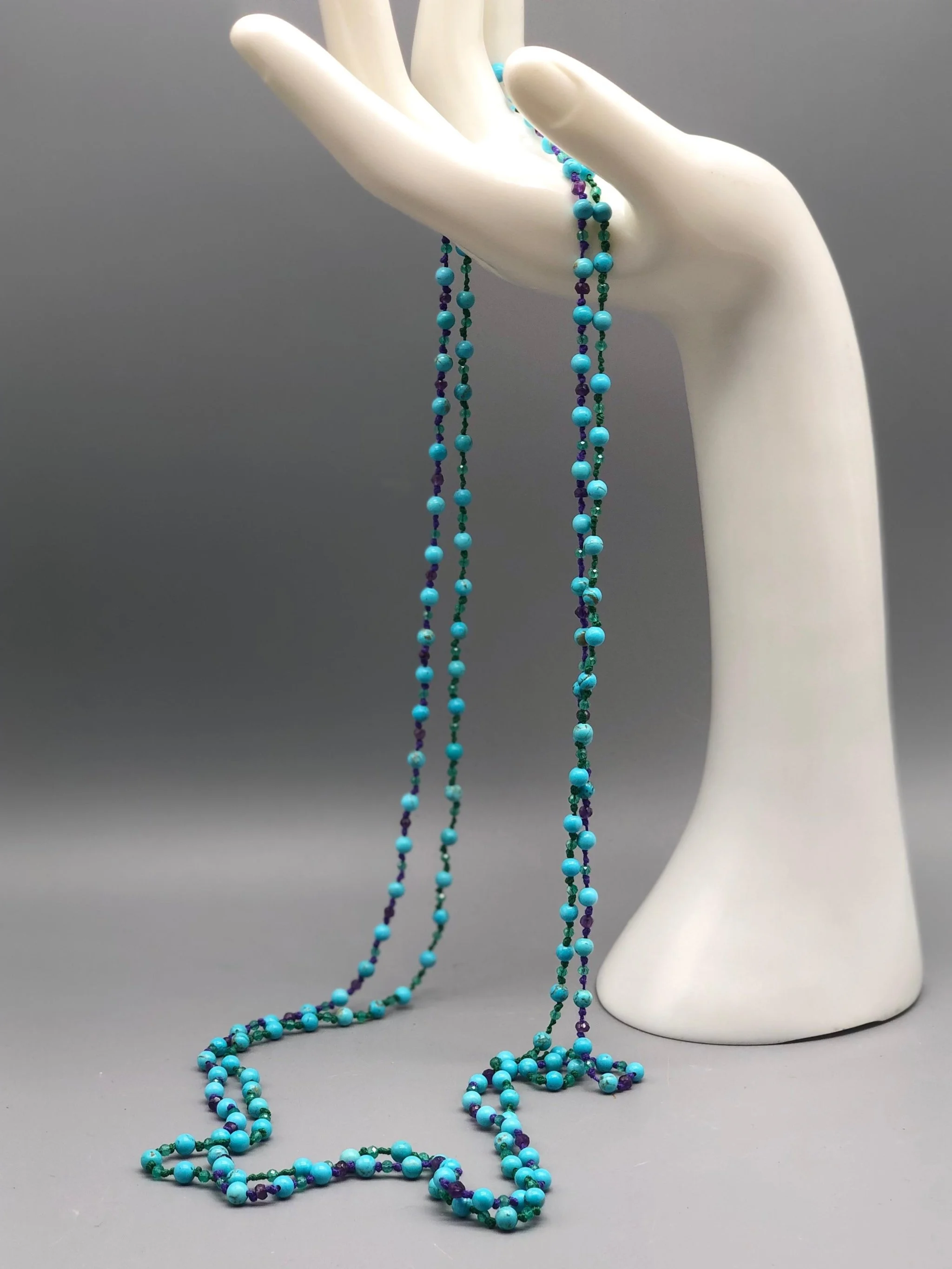 Summer necklaces in turquoise, amethyst and aventurine. Crepundia Gioielli Bologna.