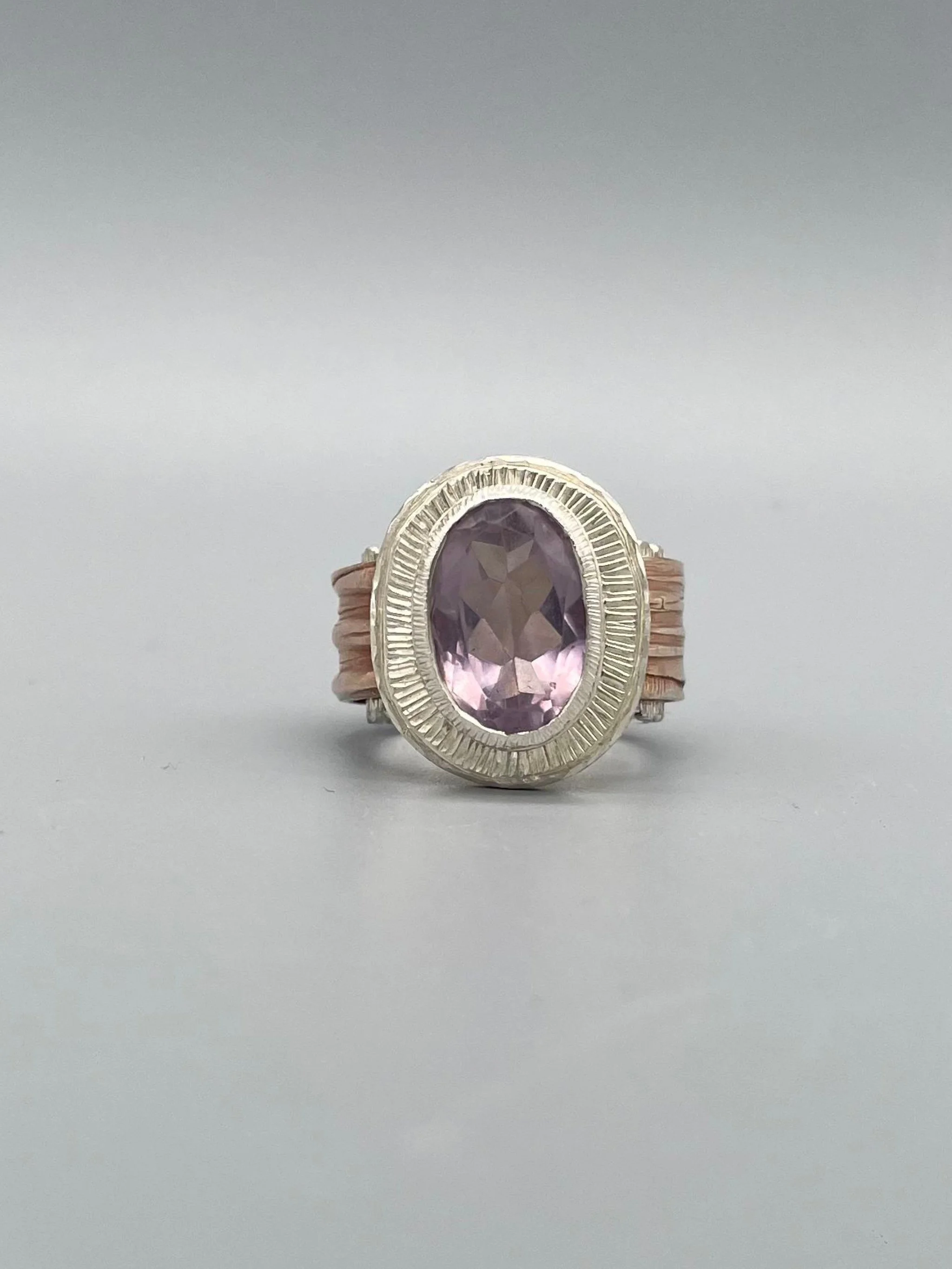 Gabriel Reinoso ring in 925 silver and bronze with 18k rose gold plating, ametrine – Crepundia Gioielli Bologna