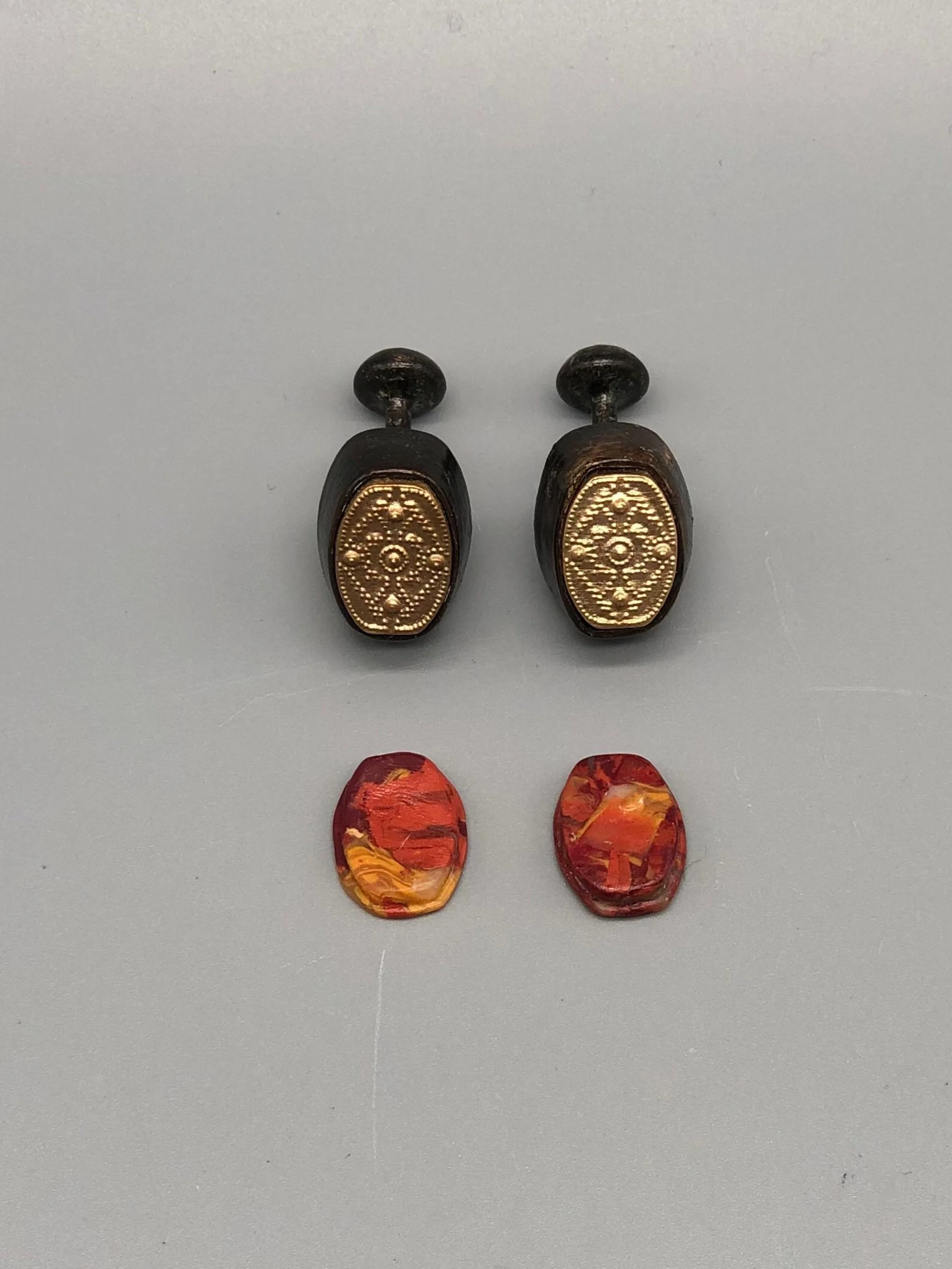 Cufflinks in 925 oxidized silver with interchangeable stone, Codiceds for Crepundia Gioielli Bologna