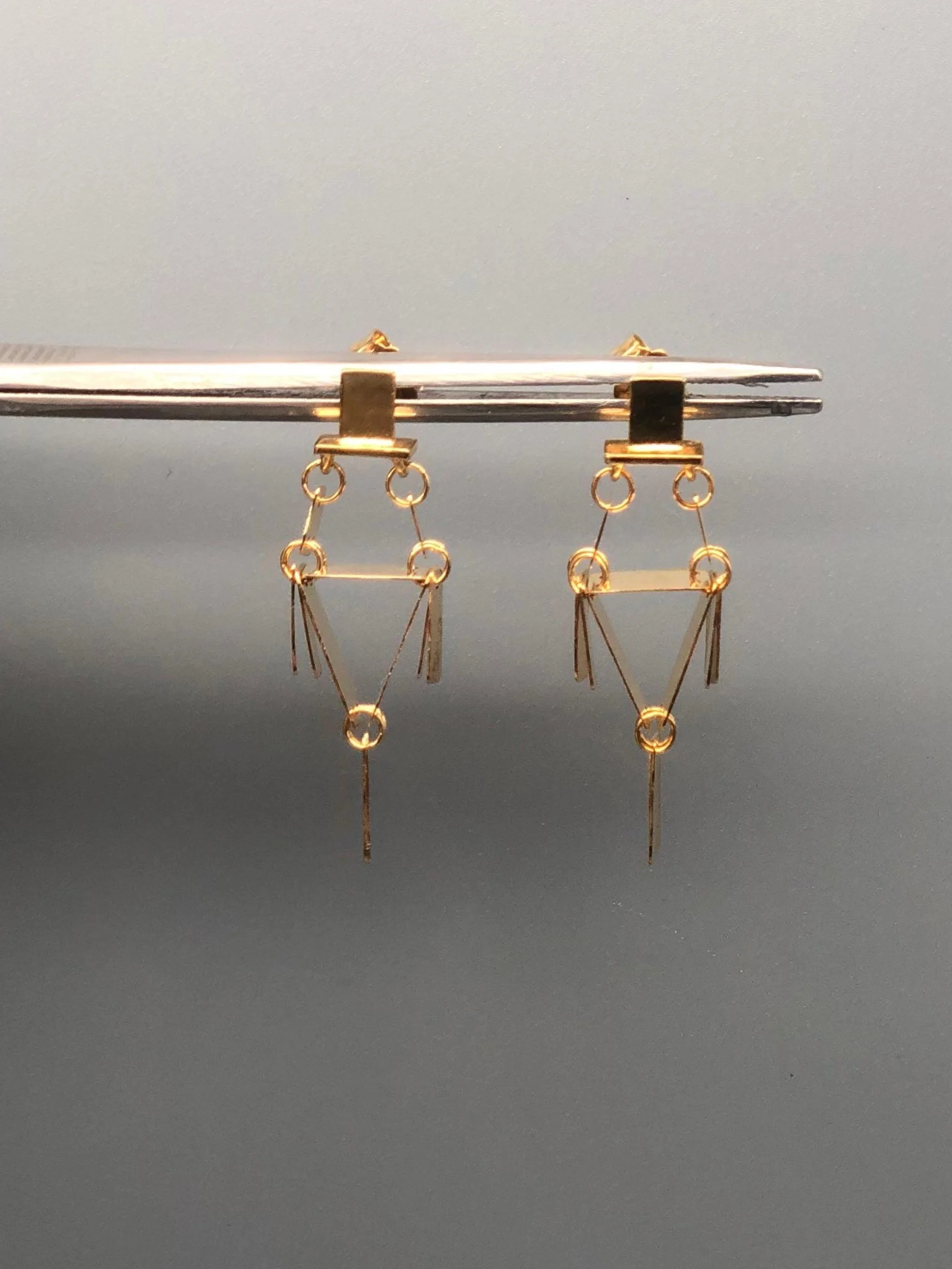 Alo Mini earrings by Elisa Deval in sterling silver with 18 karat yellow gold plating, geometric contemporary earrings, Crepundia Gioielli Bologna