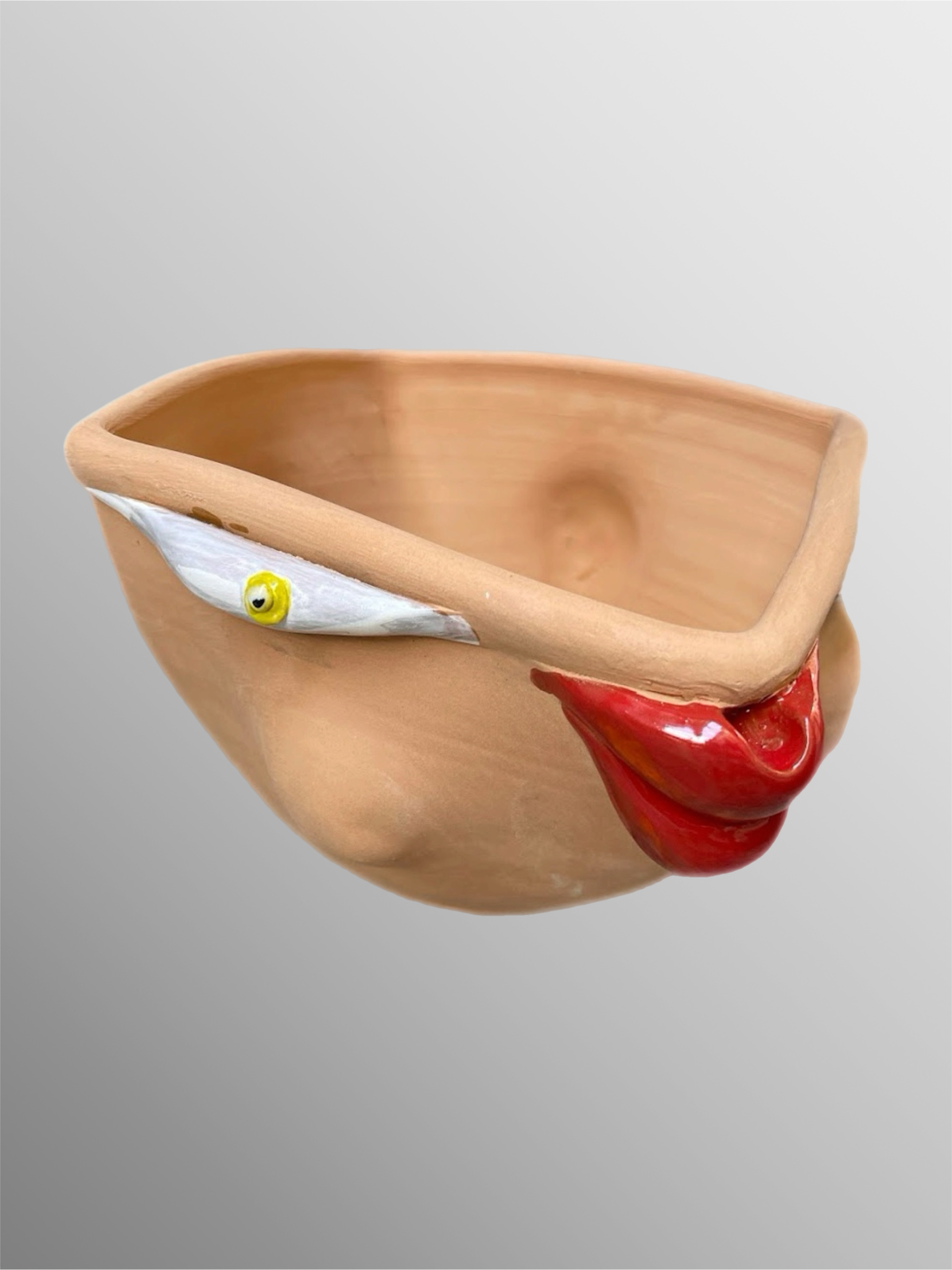 Paolo Anselmo terracotta vase with red lips, Crepundia Gioielli Bologna / Vaso in terracotta con labbra rosse di Paolo Anselmo, Crepundia Gioielli Bologna
