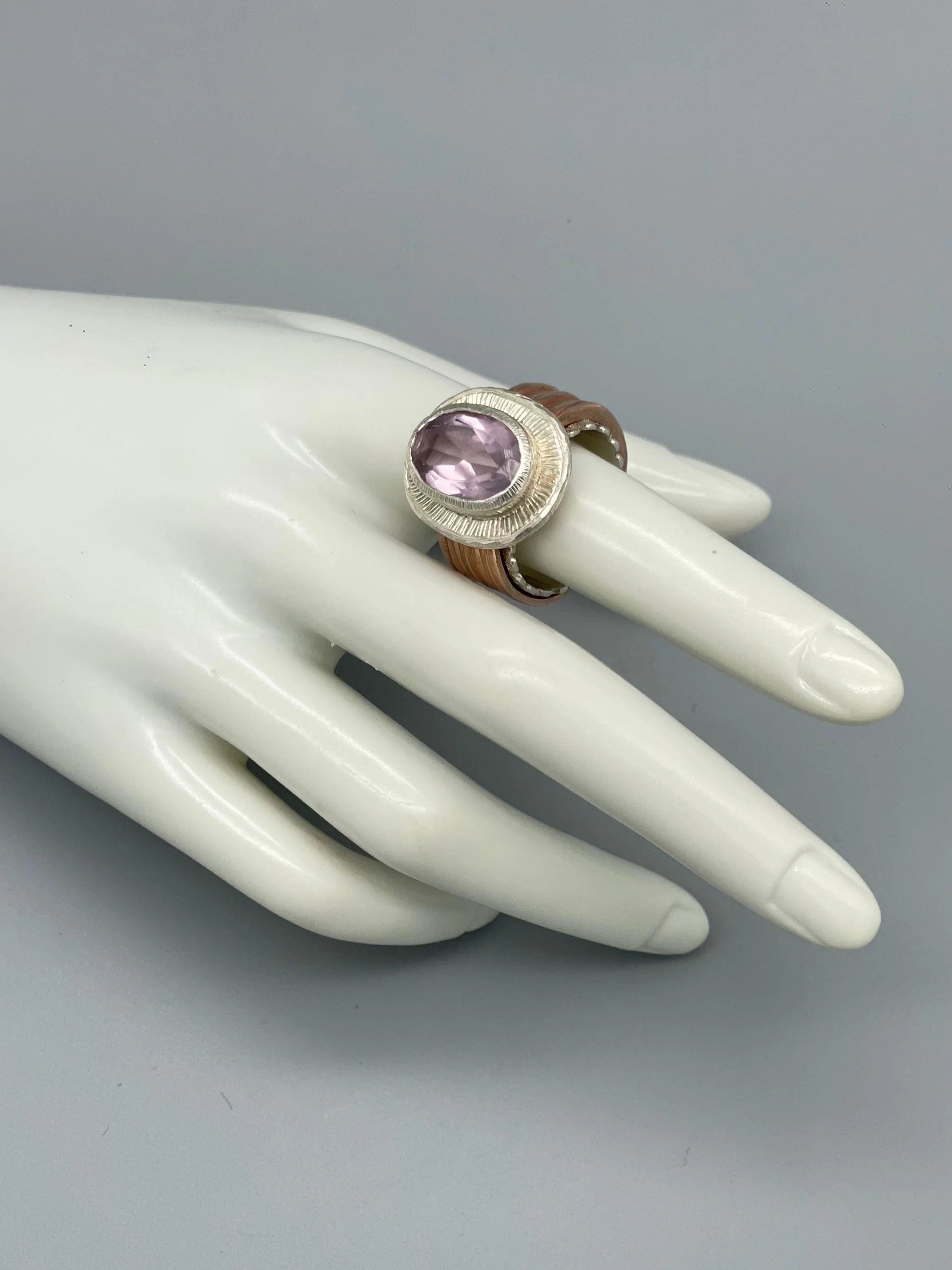 Gabriel Reinoso ring in 925 silver and bronze with 18k rose gold plating, ametrine – Crepundia Gioielli Bologna