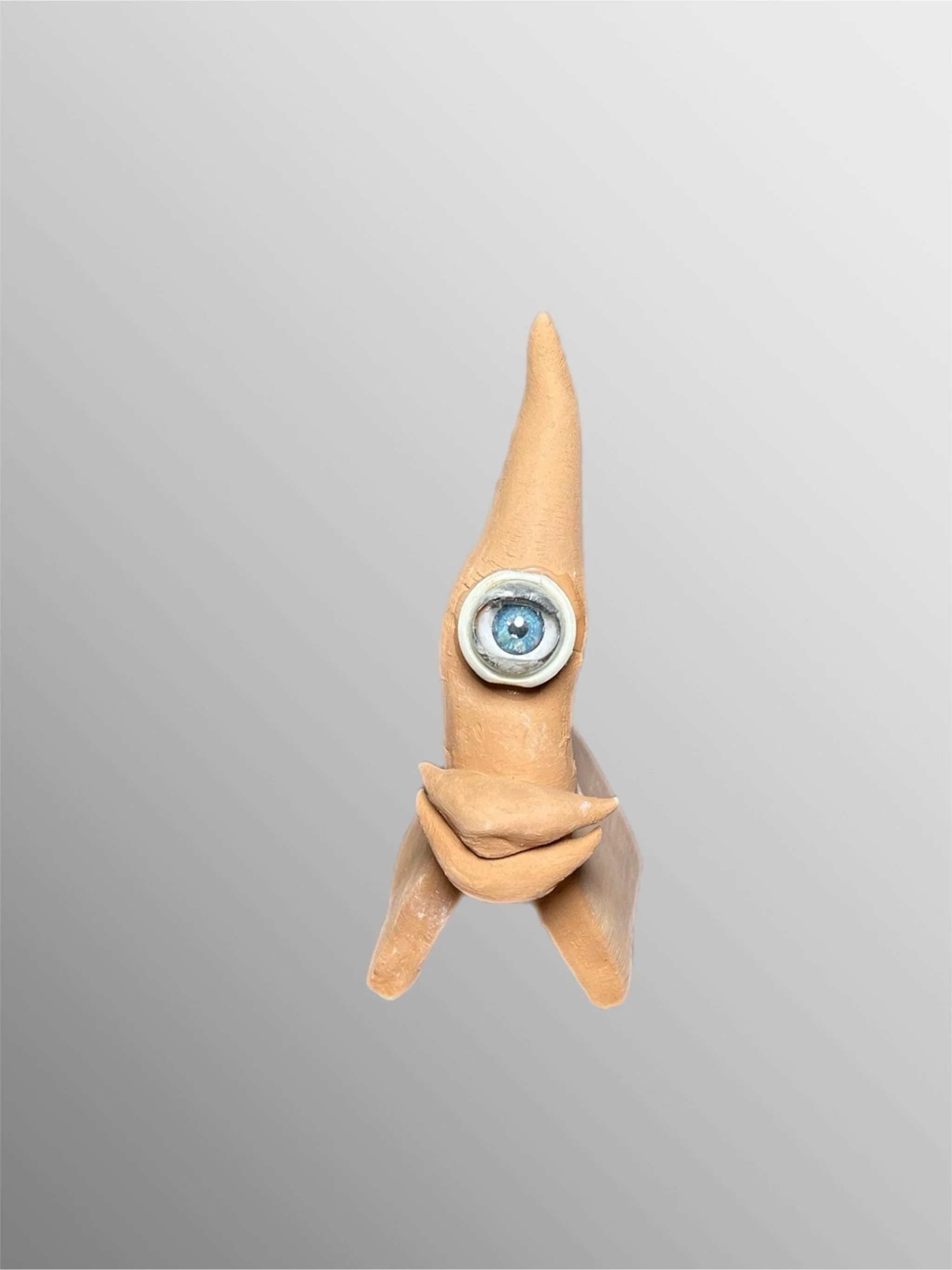 Paolo Anselmo terracotta place card holder with applied eye element, anthropomorphic sculptural object — Crepundia Gioielli Bologna