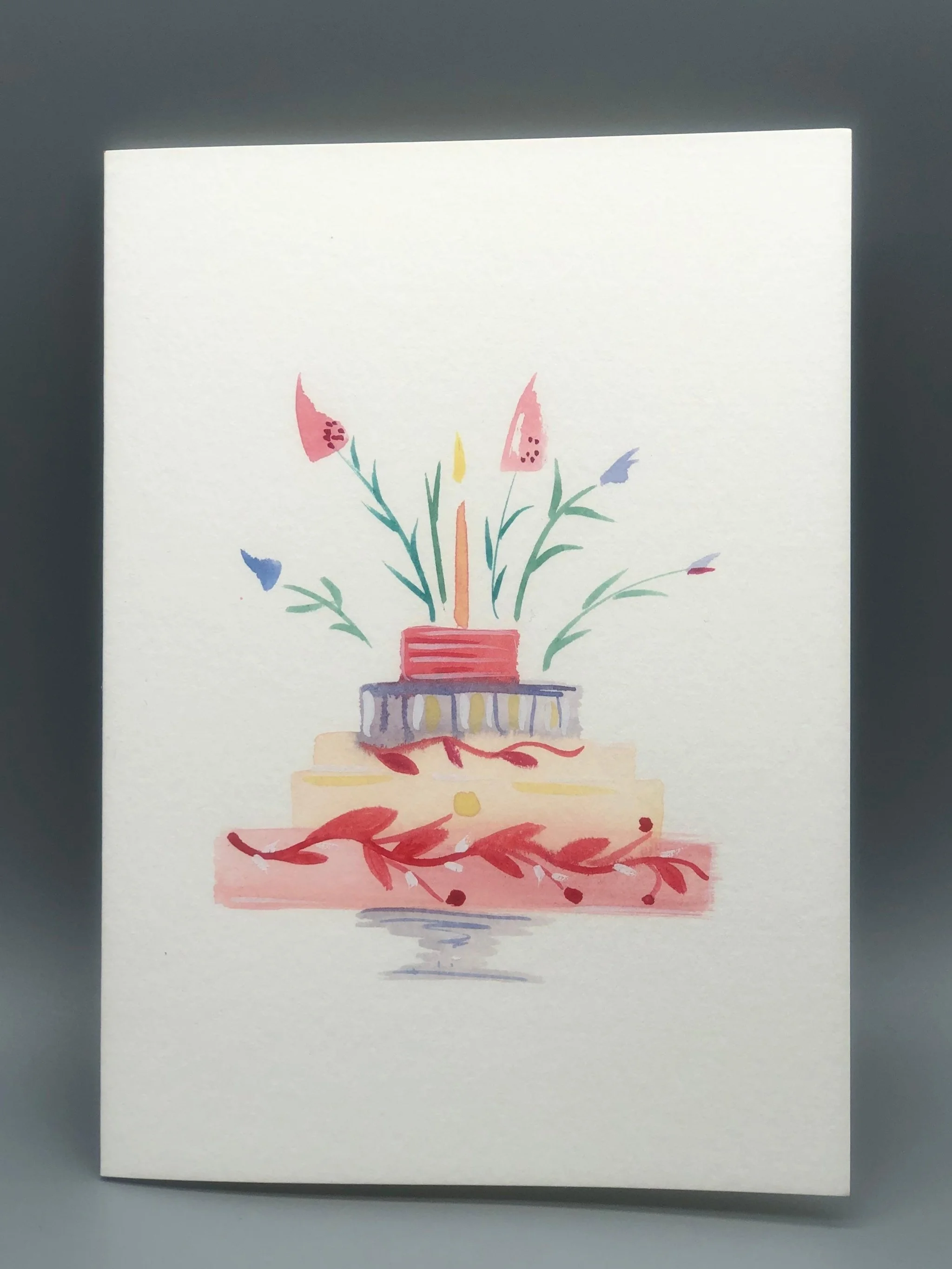 Cake with flowers watercolor greeting card by Martina Catenacci for Crepundia Gioielli Bologna