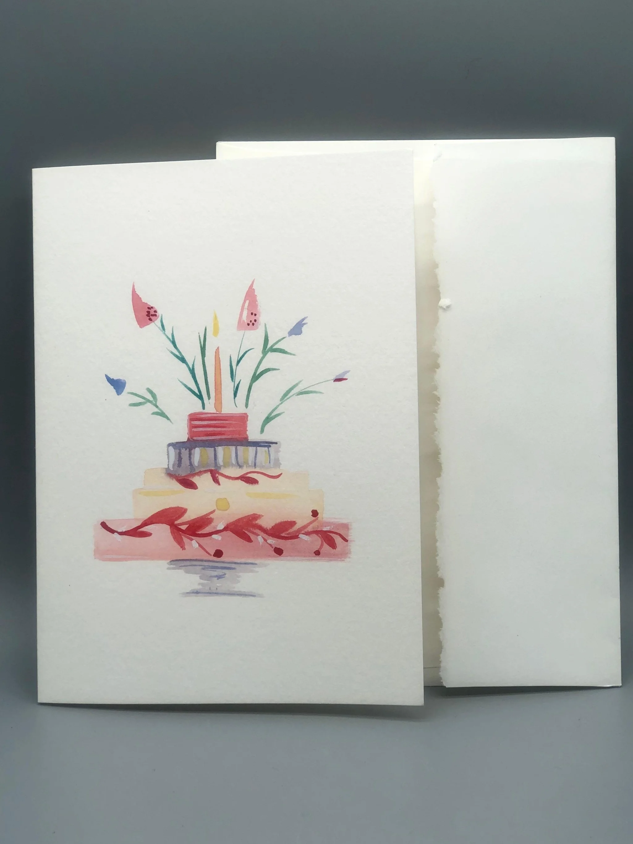 Cake with flowers watercolor greeting card by Martina Catenacci for Crepundia Gioielli Bologna