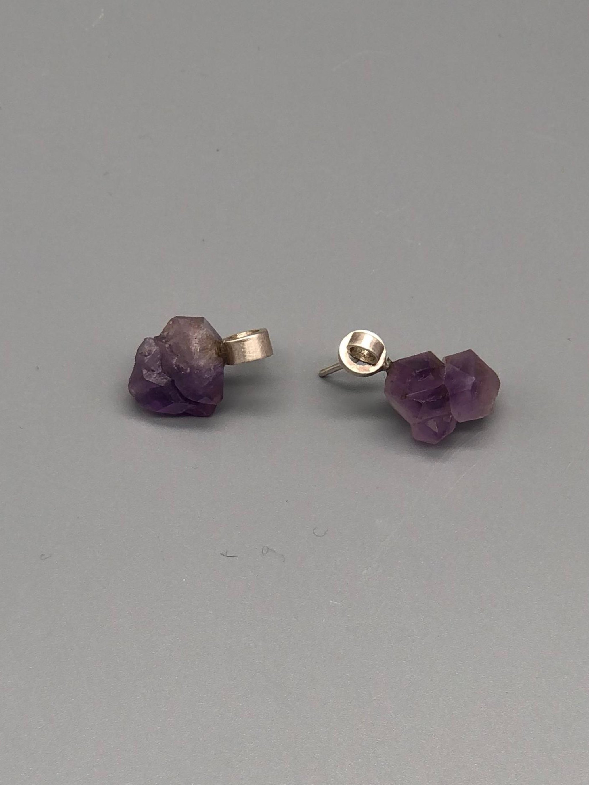 Orecchini PEPITAS argento ametista Crepundia Gioielli — Crepundia Bologna raw amethyst silver earrings
