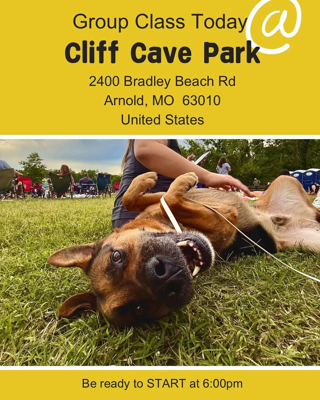 GROUP CLASS DAY!

I can&rsquo;t wait to see you all! Today will meeting at Cliff Cave Park. Remember to pass the upper entry and continue straight on the road until you go down a hill and into a parking lot next to the river with a big pavilion.

Bri