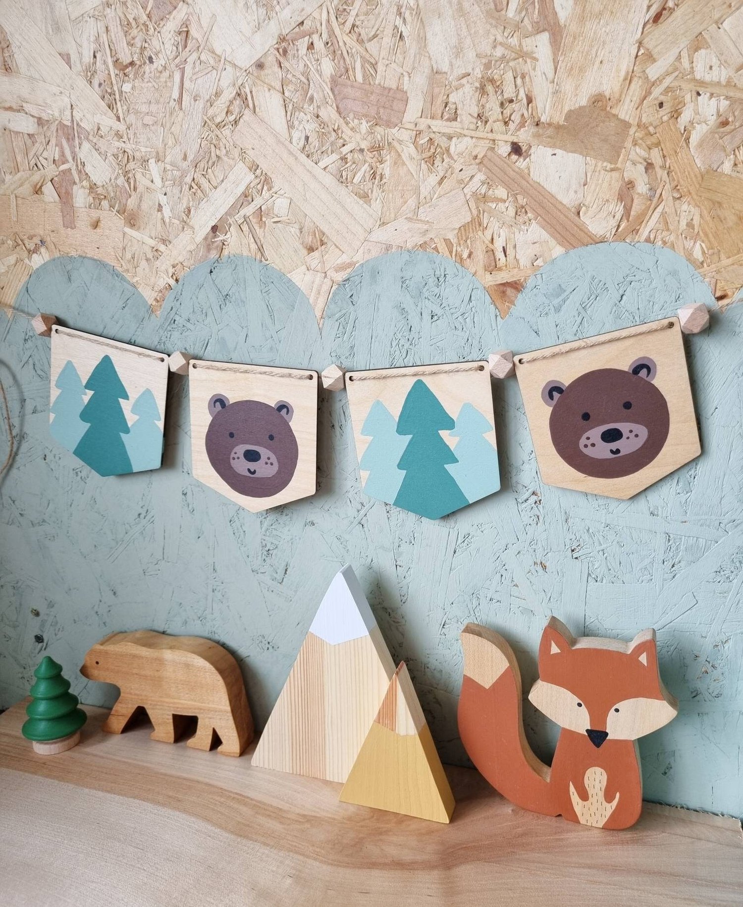 Hand painted wooden bear nursery bunting - wooden children's bunting decor  - Eastern Sapphire Design — Handmade wooden nursery decor and home decor