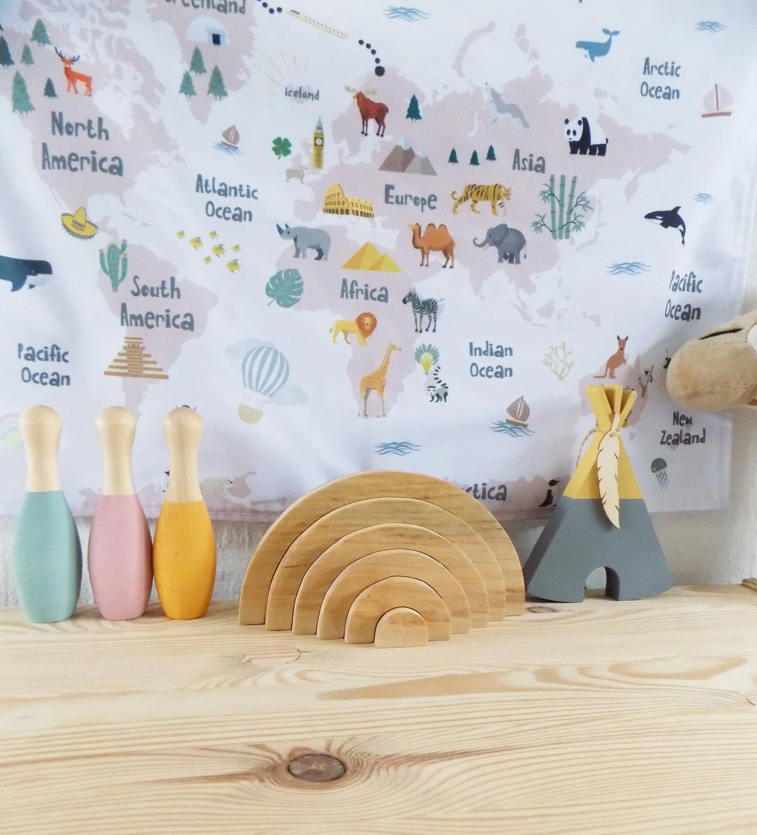 Neutral wooden rainbow stacker nursery decor