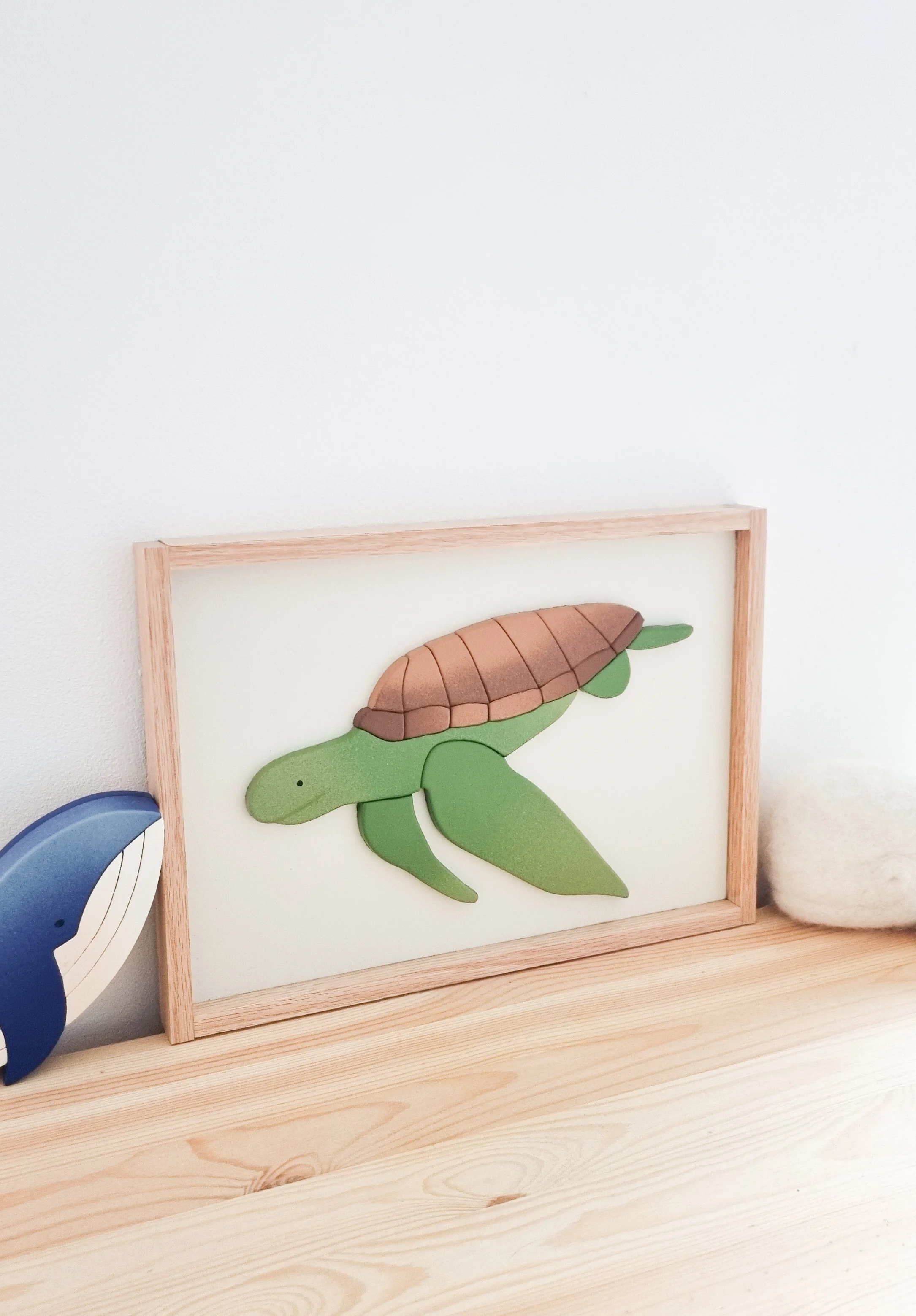 Swimming sea turtle framed wooden wall decor (large)