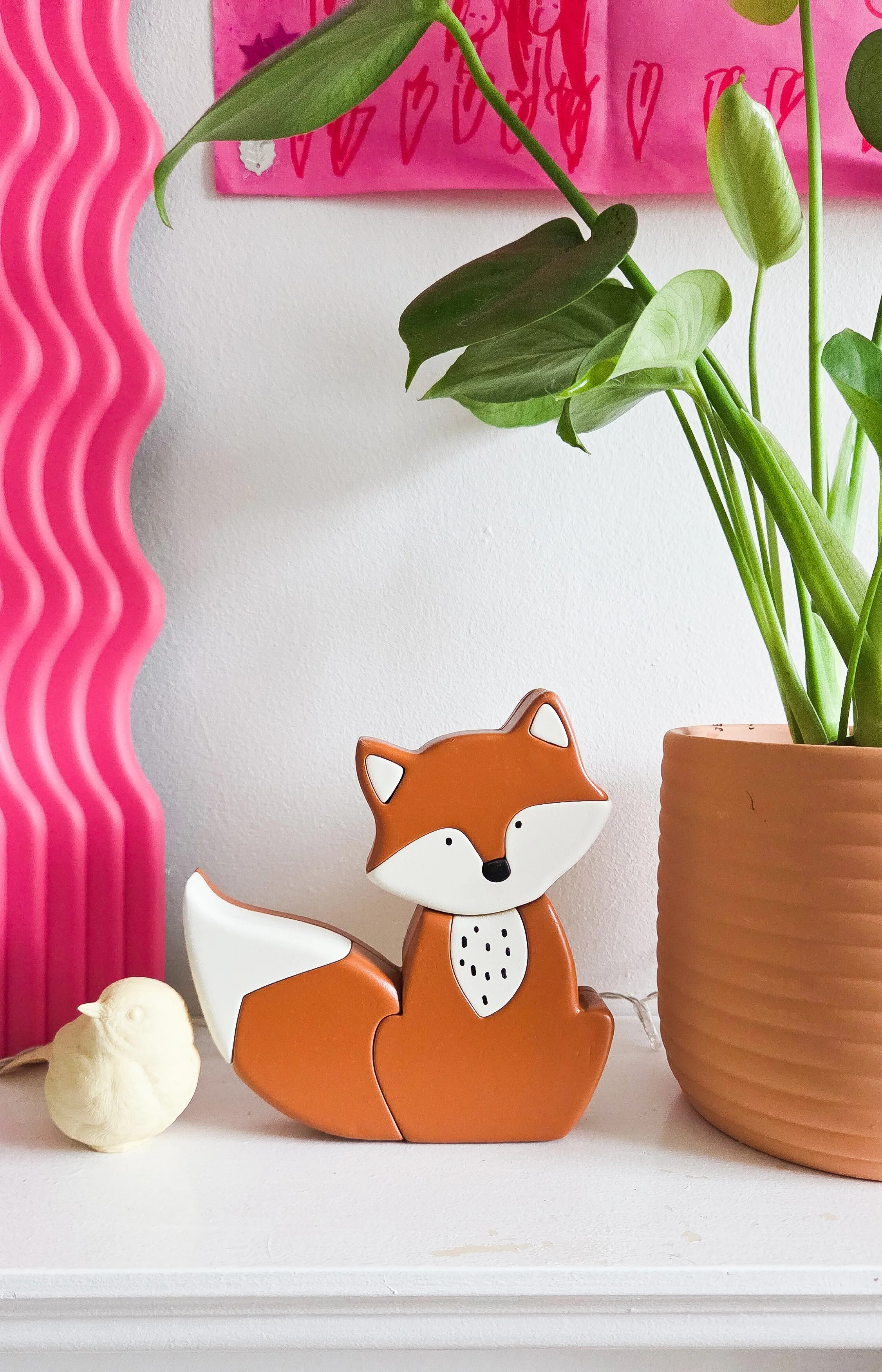 SECONDS ITEM Handcrafted wooden Finley fox shelf decoration