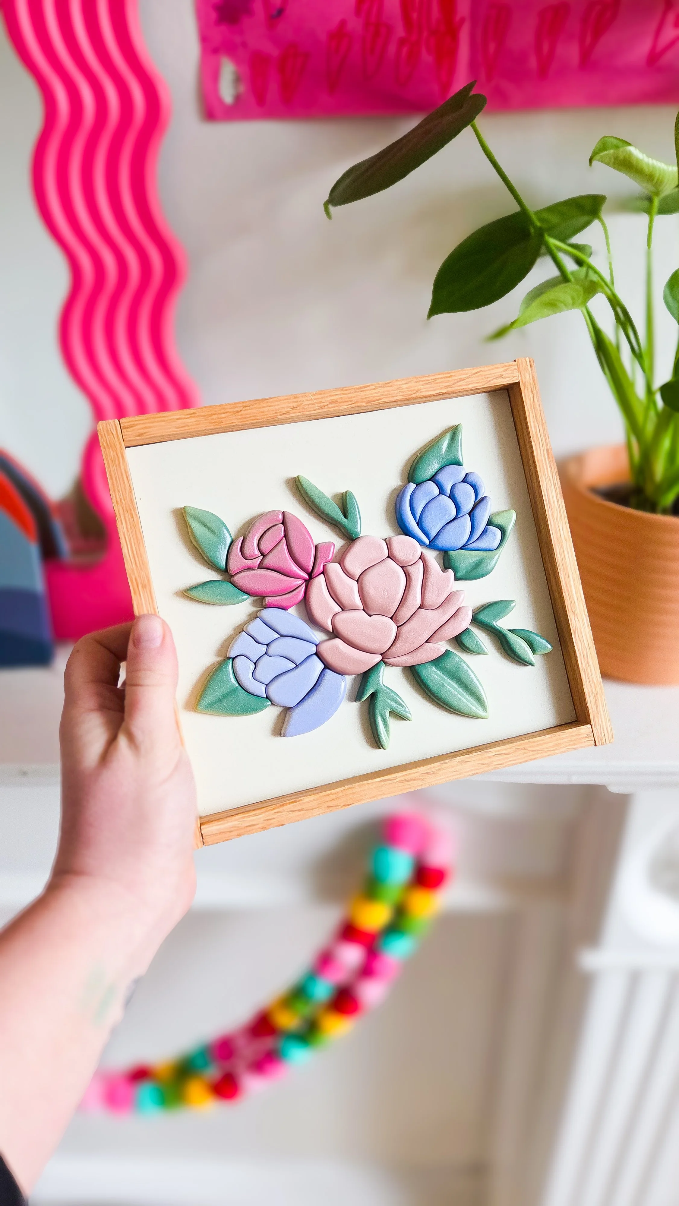 Floral wooden framed wall decor