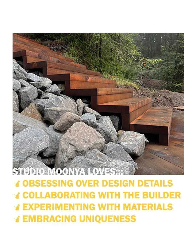 Many Studio Moonya projects are in construction this year and without a doubt this is the funnest and most essential phase of design.  Moonya oversees construction as a way of perfecting and pushing the design through collaboration with the builder. 