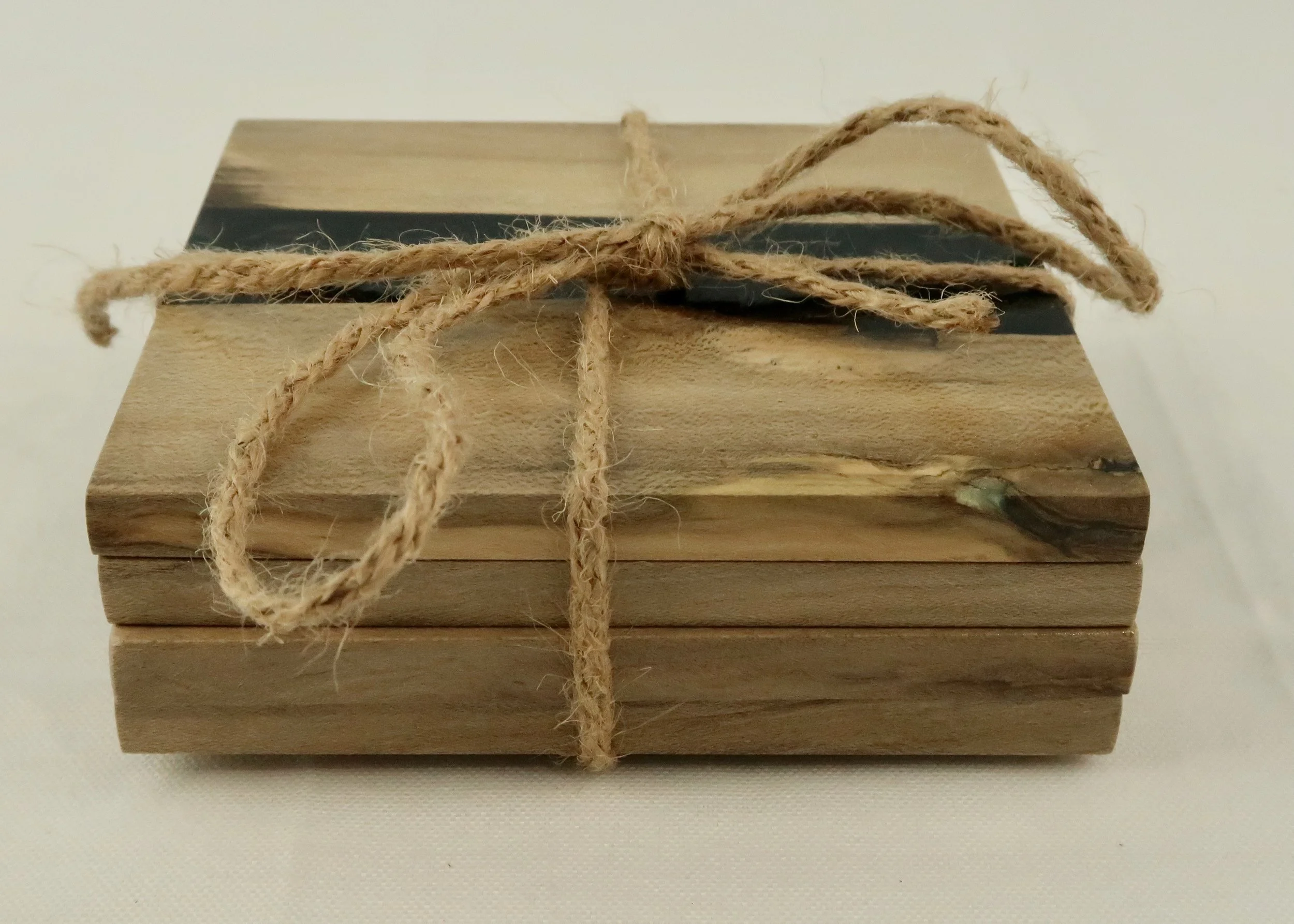 Hand Crafted Rustic Wood and Resin Inlay Coaster Set of 4