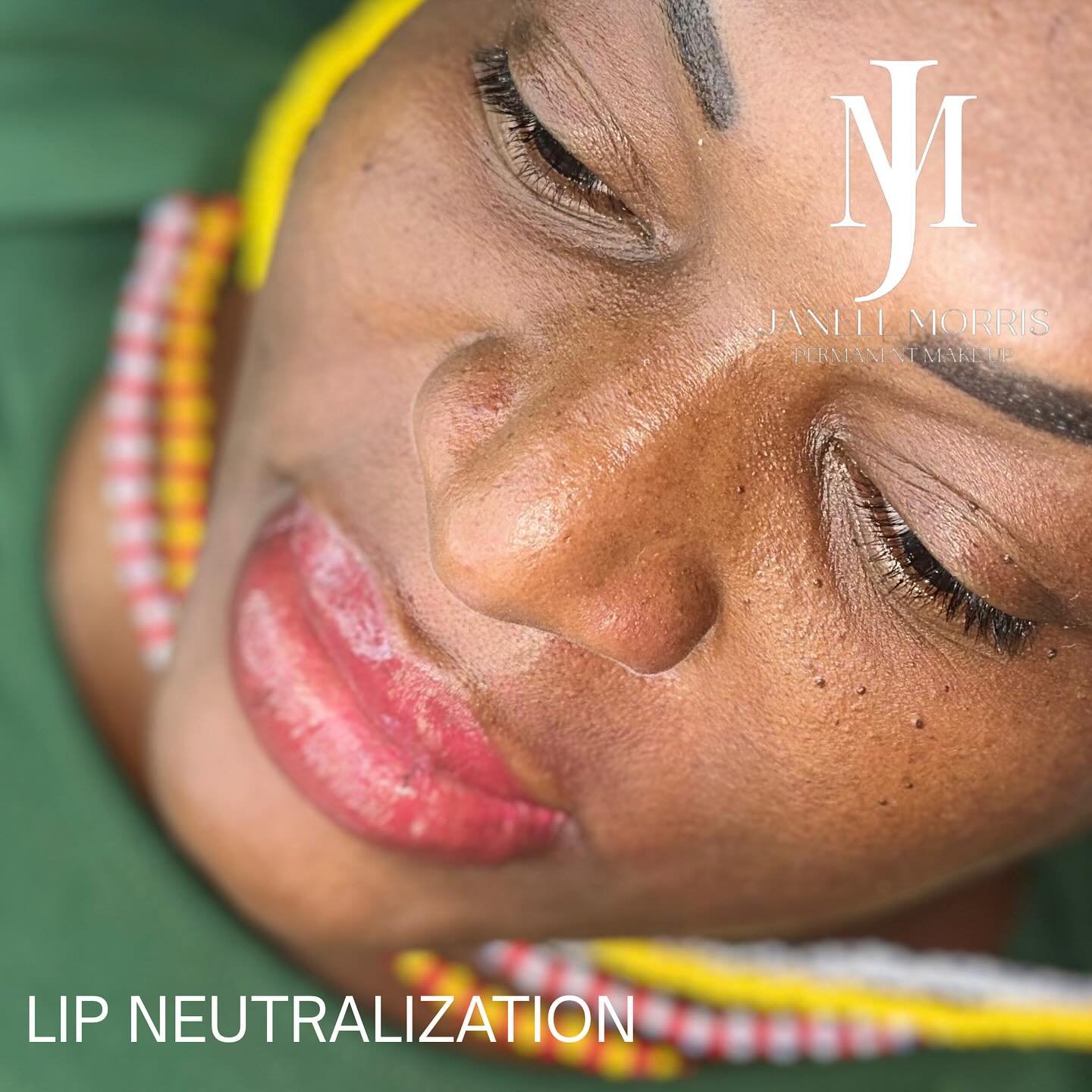 Lip neutralization, directly after her touch up session today .
