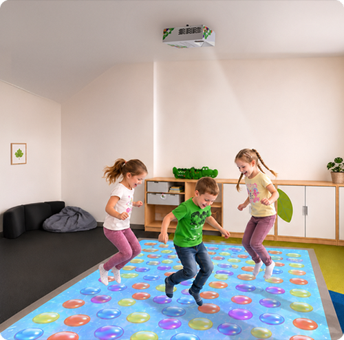 Children using an interactive FunFloor learning system
