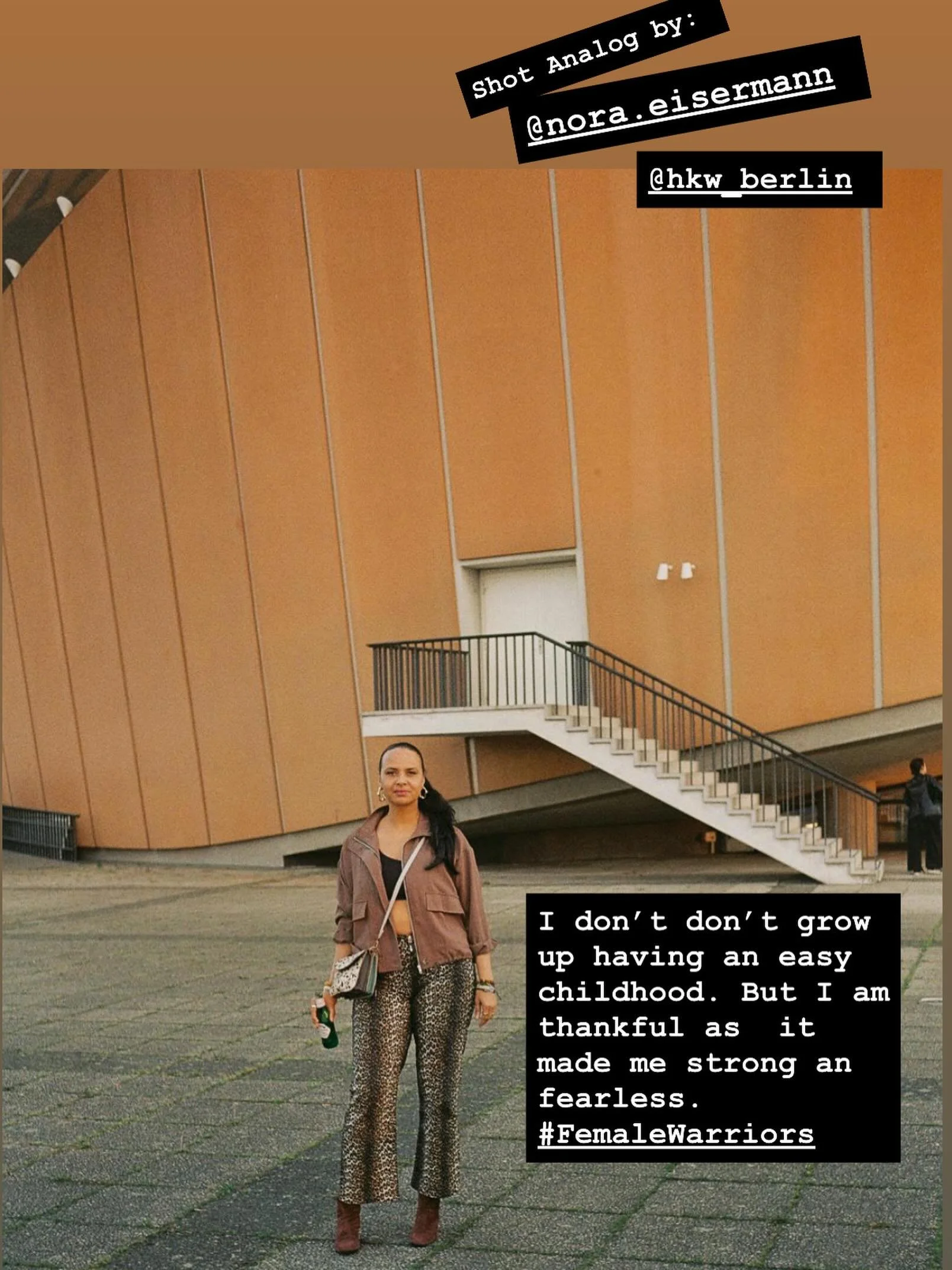 I don&rsquo;t grow up having an easy childhood ! But I am thankful for it , as it made me strong and fearless . Infront of Berlin&lsquo;s most relevant art and culture houses for #decolonize @hkw_berlin .  Shot by longtime friend @nora.eisermann with