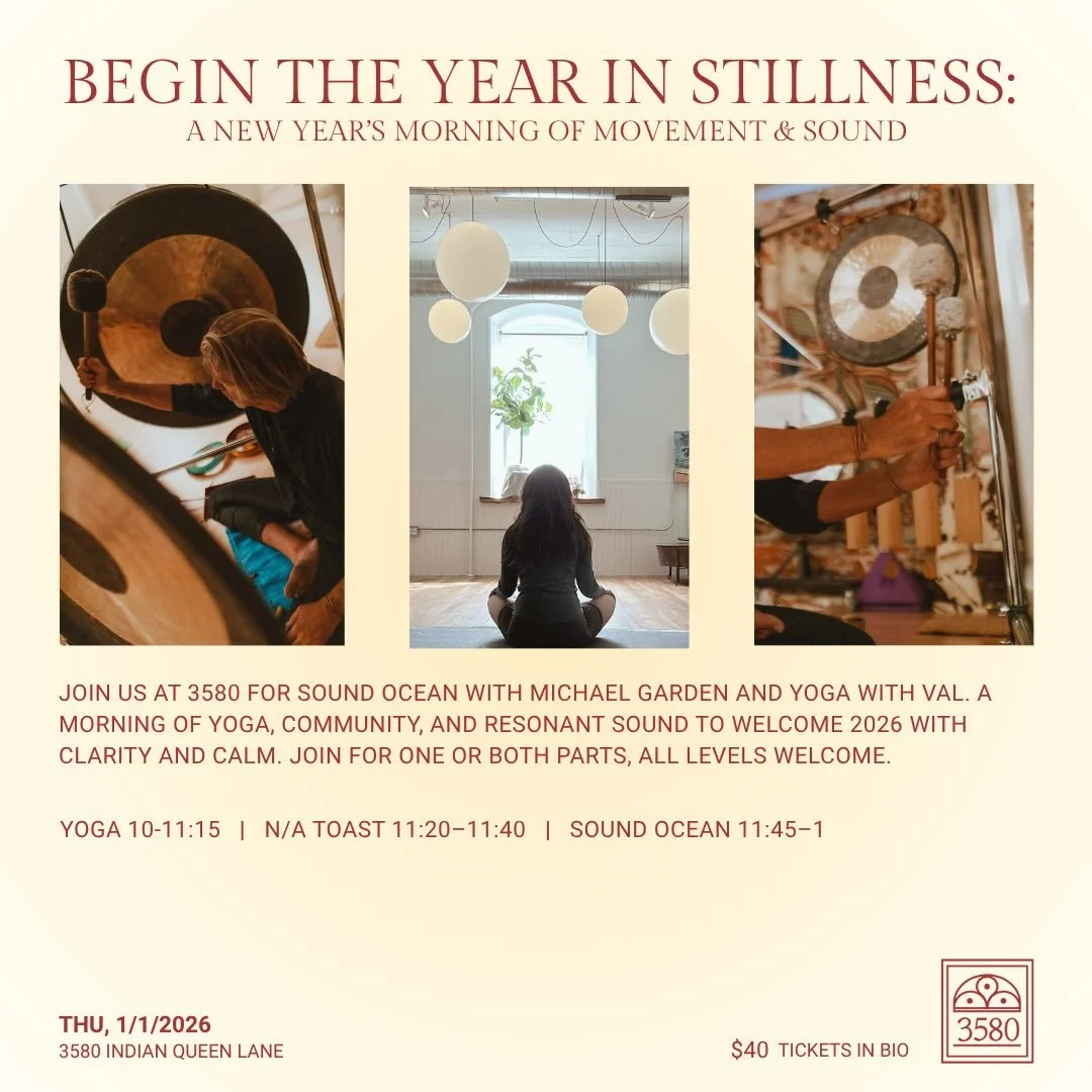 Join us at 3580 on New Year&rsquo;s Day for yoga with Val Nehez, a celebratory N/A toast, and a Sound Ocean journey with Michael Garden. A grounding welcome into 2026 with clarity, resonance, and care.

Jan 1, 10&ndash;1
Register via link in bio