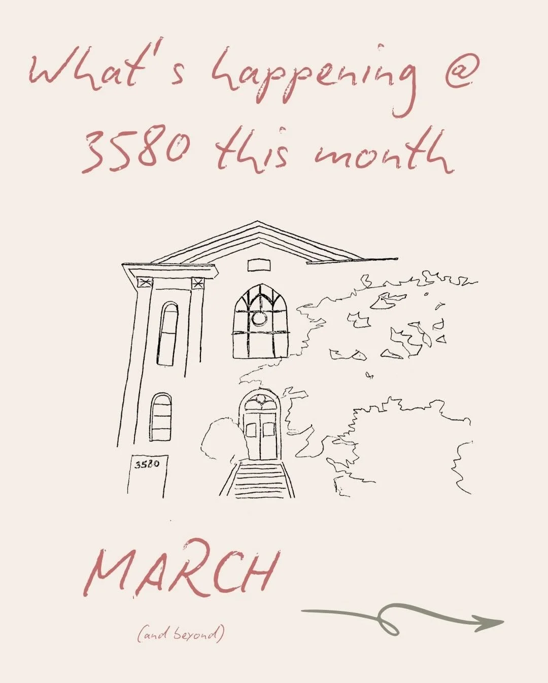 March at 3580 🌿

Move &middot; Gather &middot; Nourish &ndash; Mar 15 | 5&ndash;8pm
Slow yin flow + plant-based Peruvian dinner by La Llamita Vegana. BYOB welcome.

Partnered Massage &amp; Communication &ndash; Mar 22 | 12&ndash;4pm
Learn mindful to