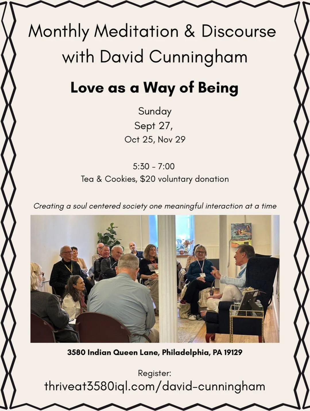 Tomorrow evening at 3580, join David Cunningham for an evening of meditation, reflection, and conversation.

Each gathering offers space to slow down, turn inward, and explore the intersection of personal transformation and spiritual awakening throug