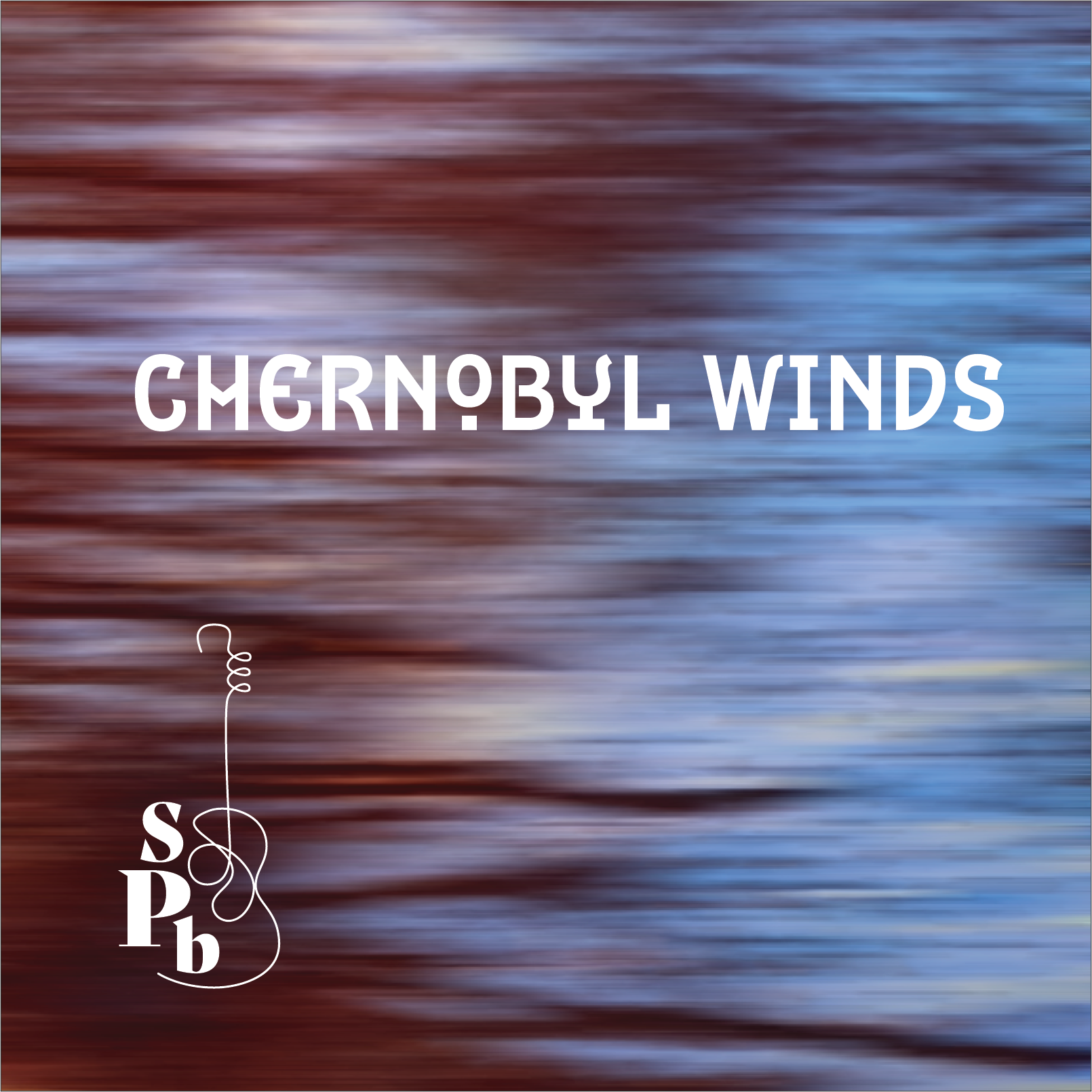 Abstract background of blurry flowing water in shades of red, brown, and blue with text 'Chernobyl Winds' and a logo with the letters 'SPb' and a stylized wind swirl.