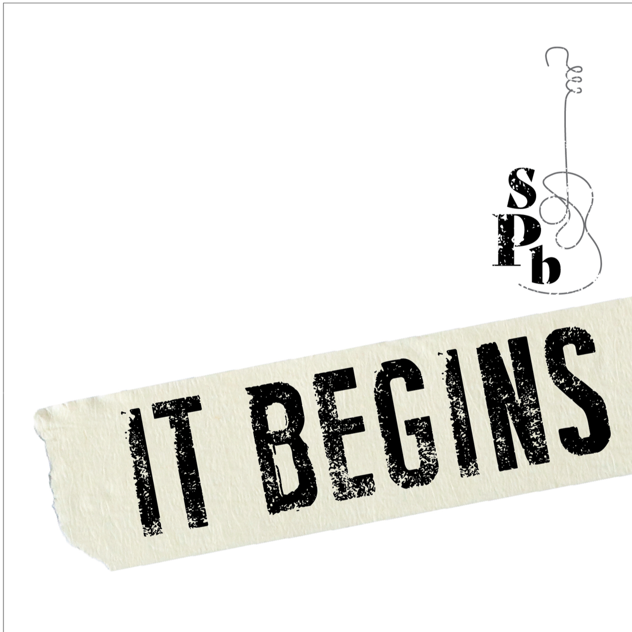 A design with the words 'IT BEGINS' on a torn piece of paper and the words 'SPOILERS' in stylized font with a curly line and scribbles above.