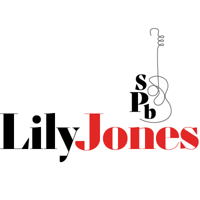 Abstract art with vibrant dots, text "Everything With You've Got" in bold circles on a black background, white guitar outline, SPb initials.