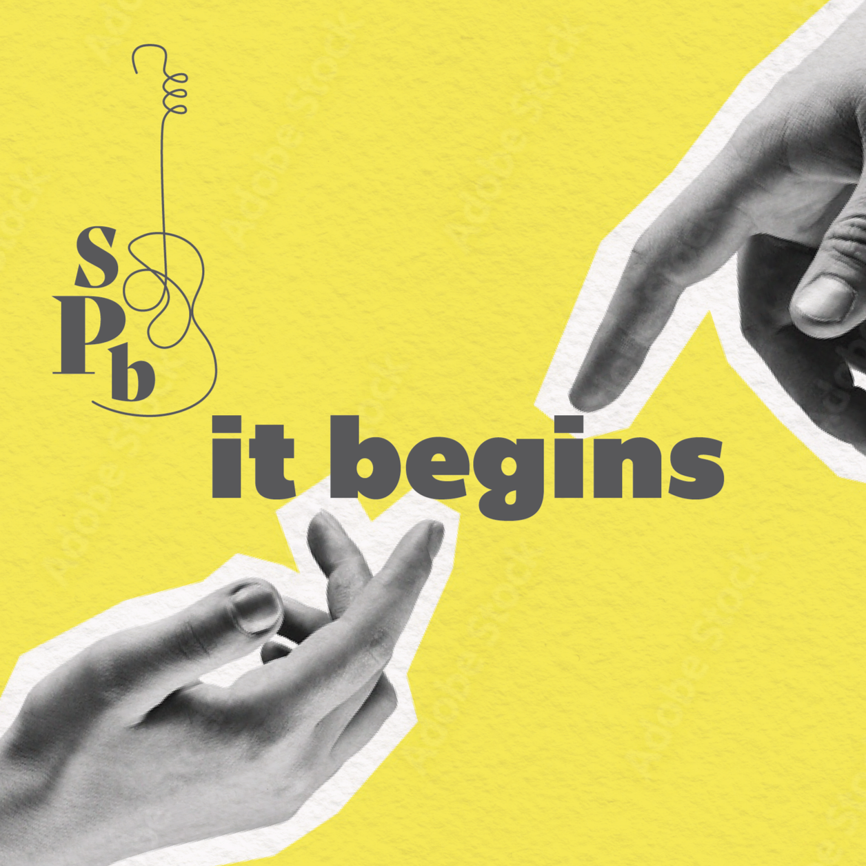 Vintage postcard design with "Maria" in bold red script, a postmark, and a stylized guitar drawing incorporating the letters "SPb."