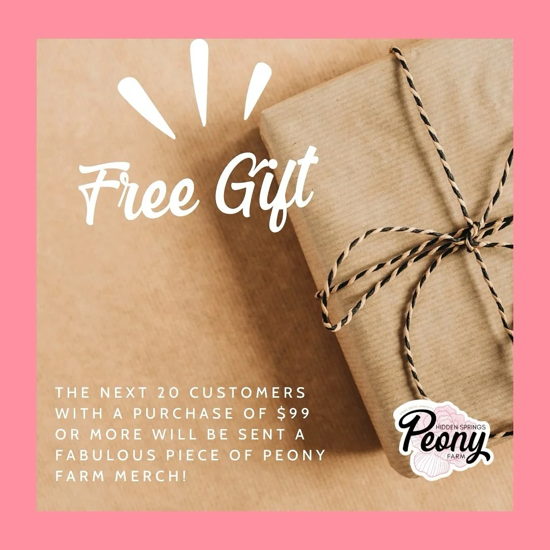 I have some peony farm merch that needs a home!

To the next 20 people who spend $99 or more online&hellip; I will reach out to you by email for your size and from there I will send you some peony farm merch&hellip; farmer&rsquo;s choice!

I have a c