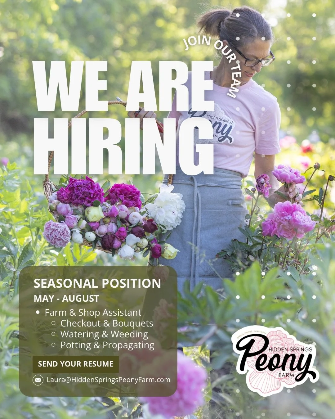 Looking for a summer job? We work hard and have fun here!

Enthusiasm and a good work ethic are much more important to me than plant knowledge. 

Please share with a friend who might want to work on a peony farm!

Send me your resume or download our 