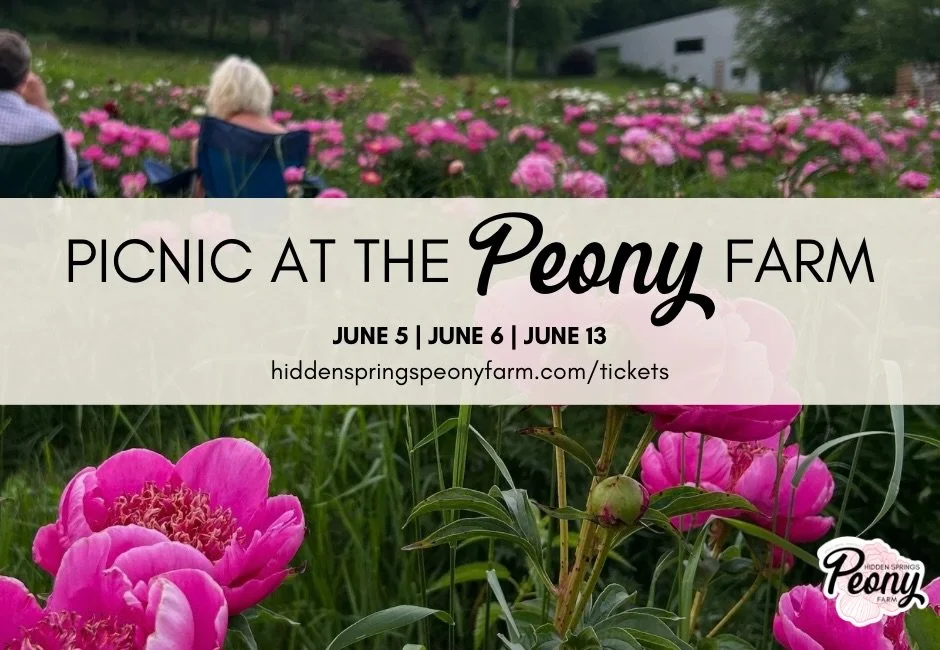 Snag your Picnic at the Peony Farm tickets today at https://www.hiddenspringspeonyfarm.com/tickets!