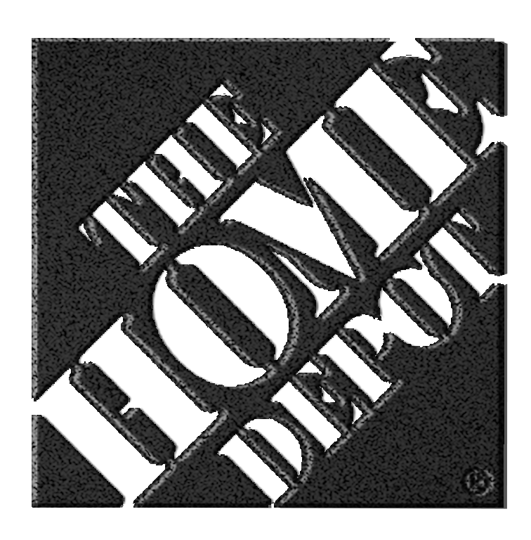 Embossed logo for The Home Depot on a dark background