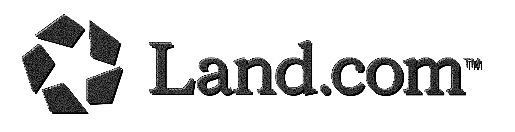Embossed Land.com logo on a dark background