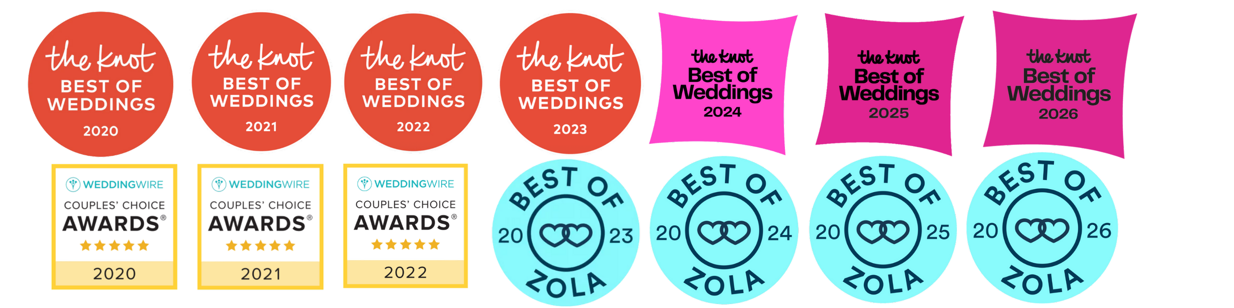 Wedding photography awards from The Knot and Zola recognizing Photos by Mkay as a top-rated Austin wedding photographer.