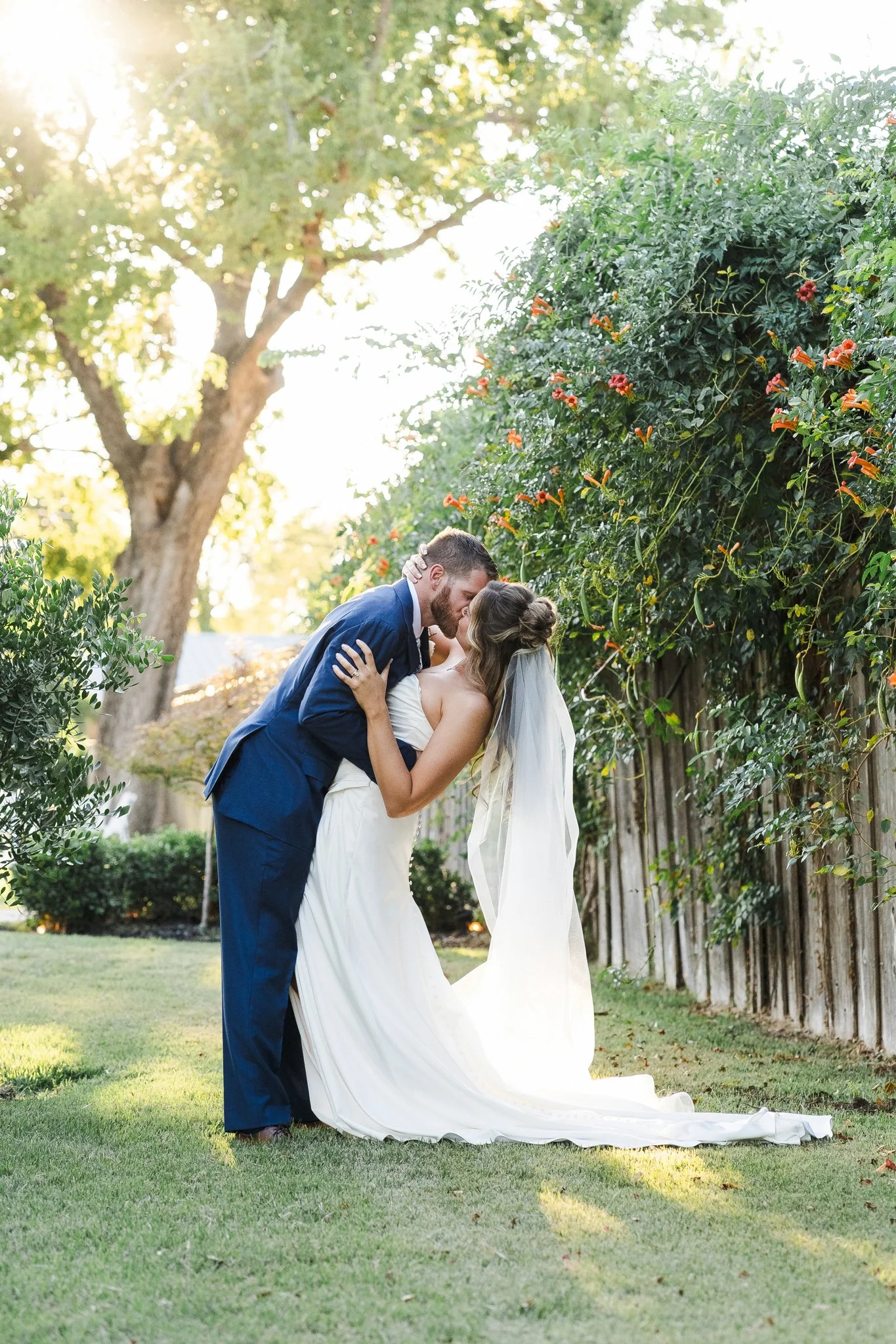 Romantic wedding portrait of bride and groom outdoors in Austin Texas