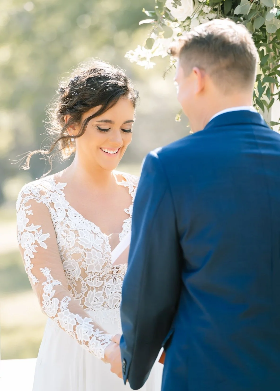 Bride during wedding ceremony in Texas shot for Photos by Mkay Wedding Photography